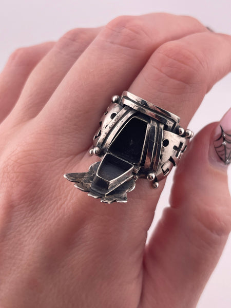 size 8.5-11 adjustable sterling silver Mexican stoneless poison locket compartment ring