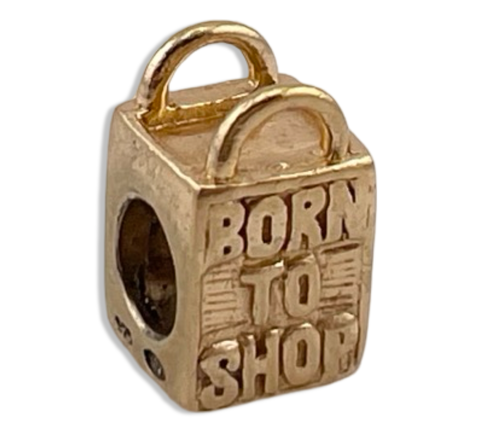sterling silver "Born To Shop" shopping bag bead gold wash pendant