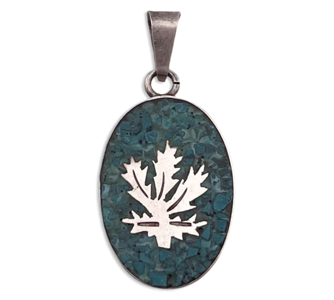 sterling silver crushed turquoise leaf pendant