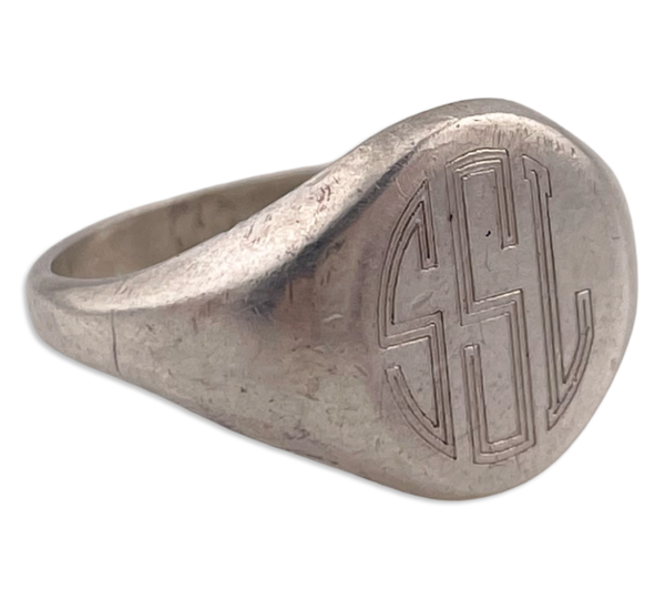 size 10.75 sterling silver 'SSL' initials ring