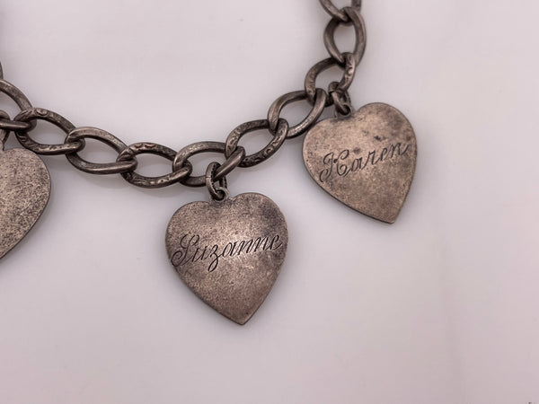 sterling silver 7 1/4" dated & engraved heart charm link bracelet