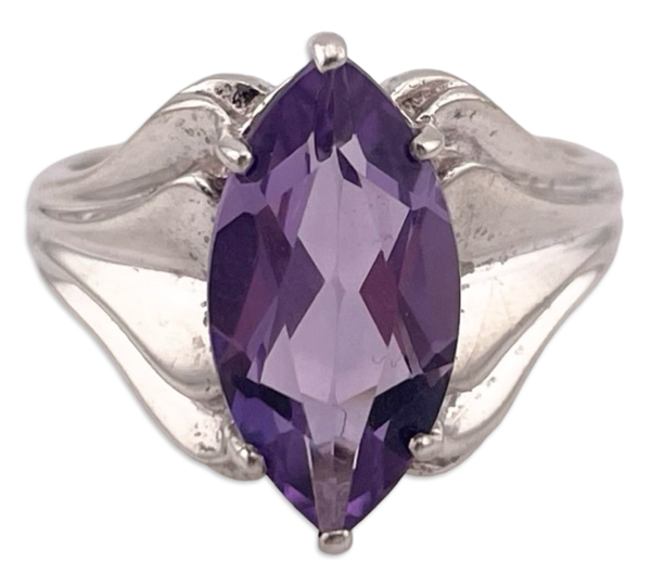size 9 sterling silver faceted amethyst marquise ring