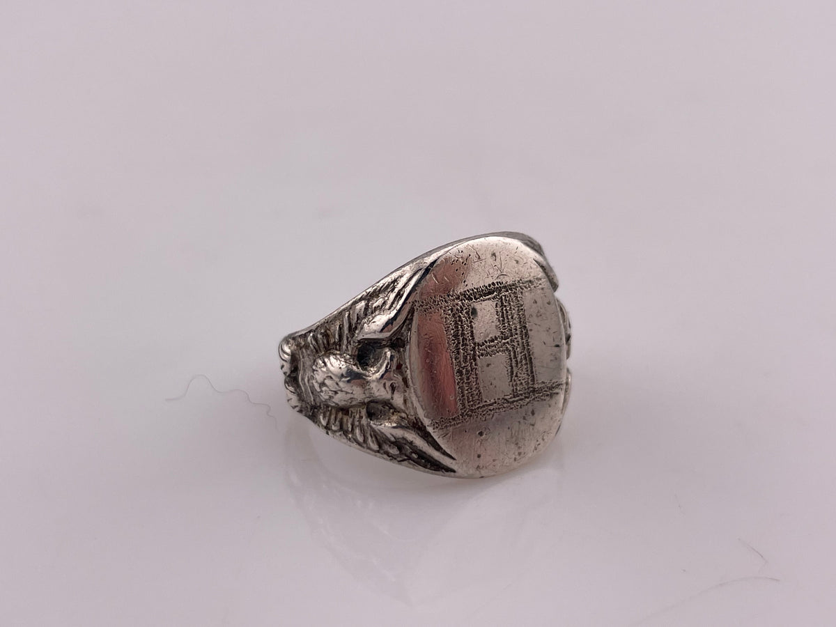 size 8.5 sterling silver 'H' engraved eagle signet ring – Nomads' Novelties