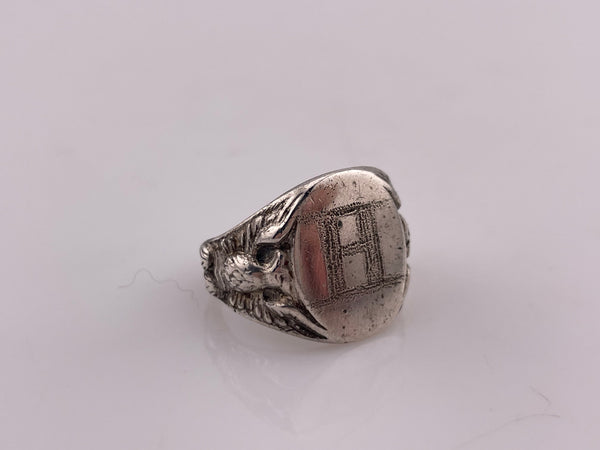 size 8.5 sterling silver 'H' engraved eagle signet ring