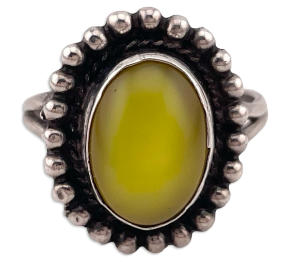 size 5.75 sterling silver yellow glass ring