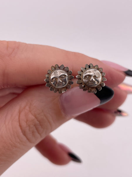 sterling silver sun face stud post earrings
