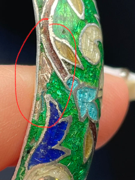 sterling silver 8" enamel scroll leaf bangle bracelet