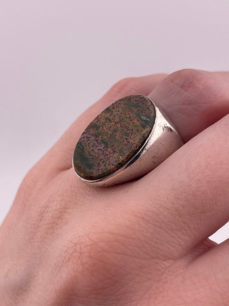 size 5.75 adjustable band 800 silver chunky jasper ring