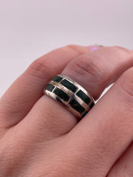 size 6.5 sterling silver chunky green turquoise inlay band ring