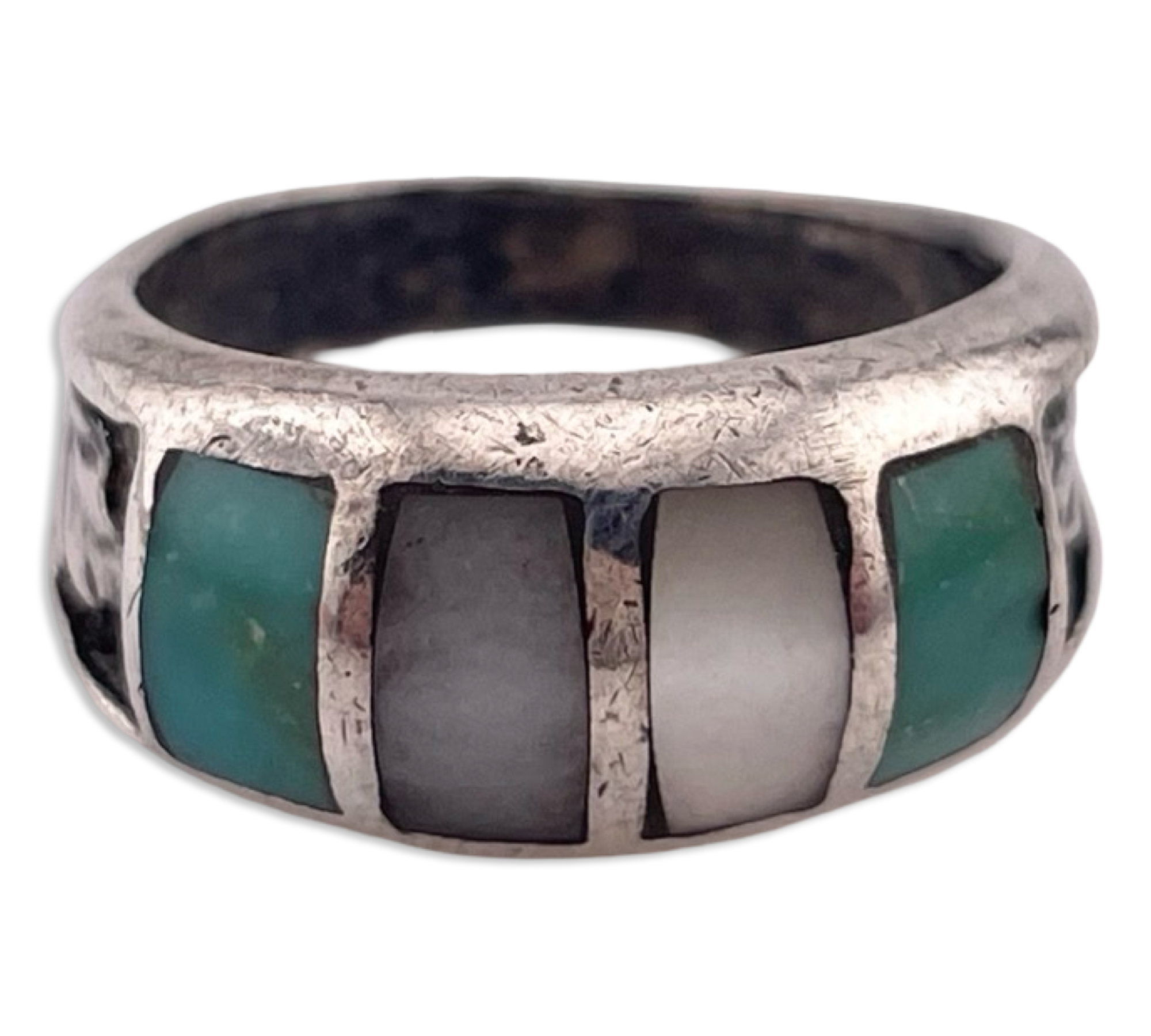 size 4.75 sterling silver mother of pearl turquoise ring