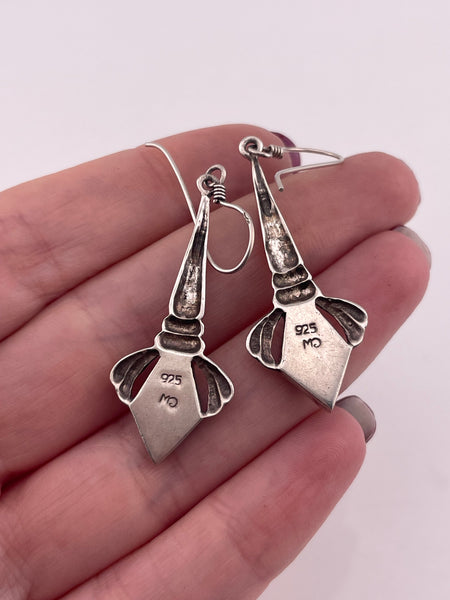 sterling silver onyx hook dangle earrings