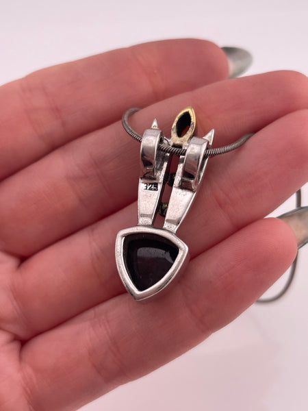 sterling silver & gold plated faceted garnet & peridot matte finish necklace