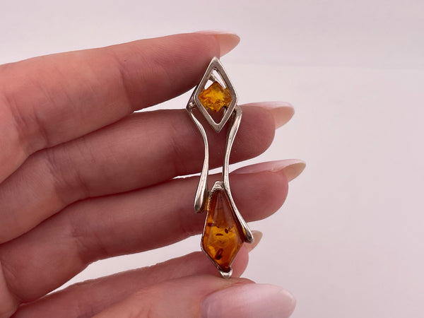 sterling silver diamond shape synthetic amber pendant ***AS IS***