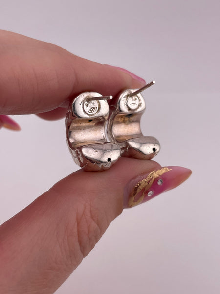 sterling silver chunky textured partial hoop post earrings