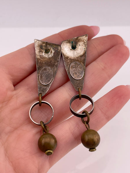 sterling silver & brass textured artisan Marjorie Baer post dangle earrings
