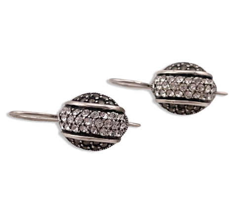 sterling silver rhinestone & marcasite lever-back hook dangle earrings