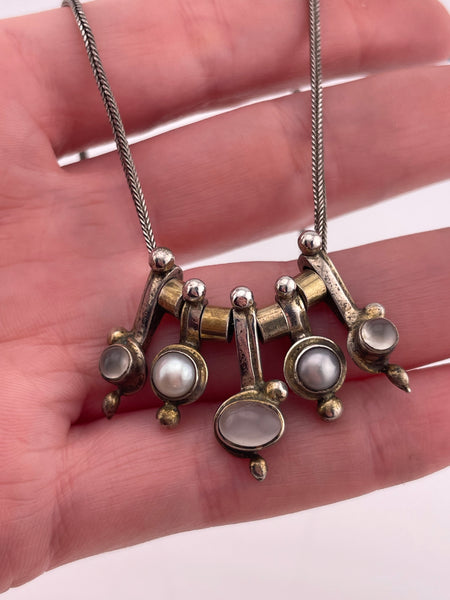 sterling silver & gold wash 16" pearl moonstone necklace