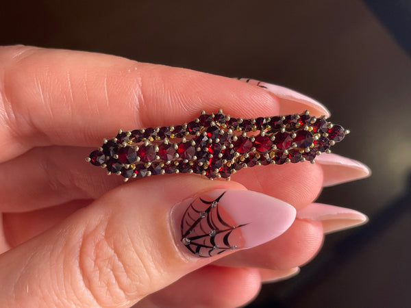 900 silver gold wash Bohemian garnet brooch pin