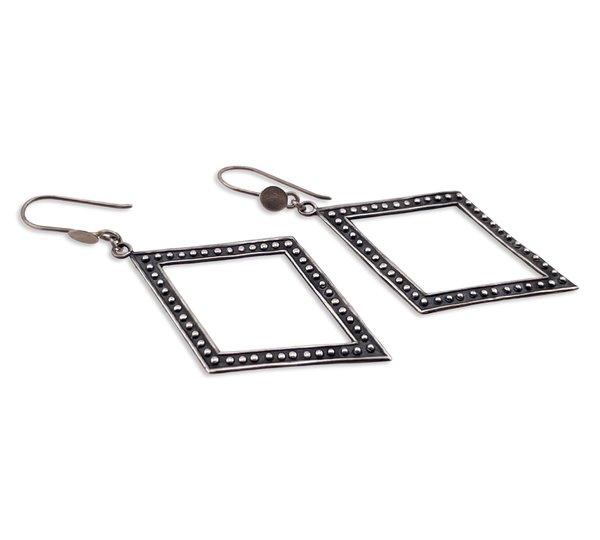 sterling silver stoneless marquee shaped dangle earrings