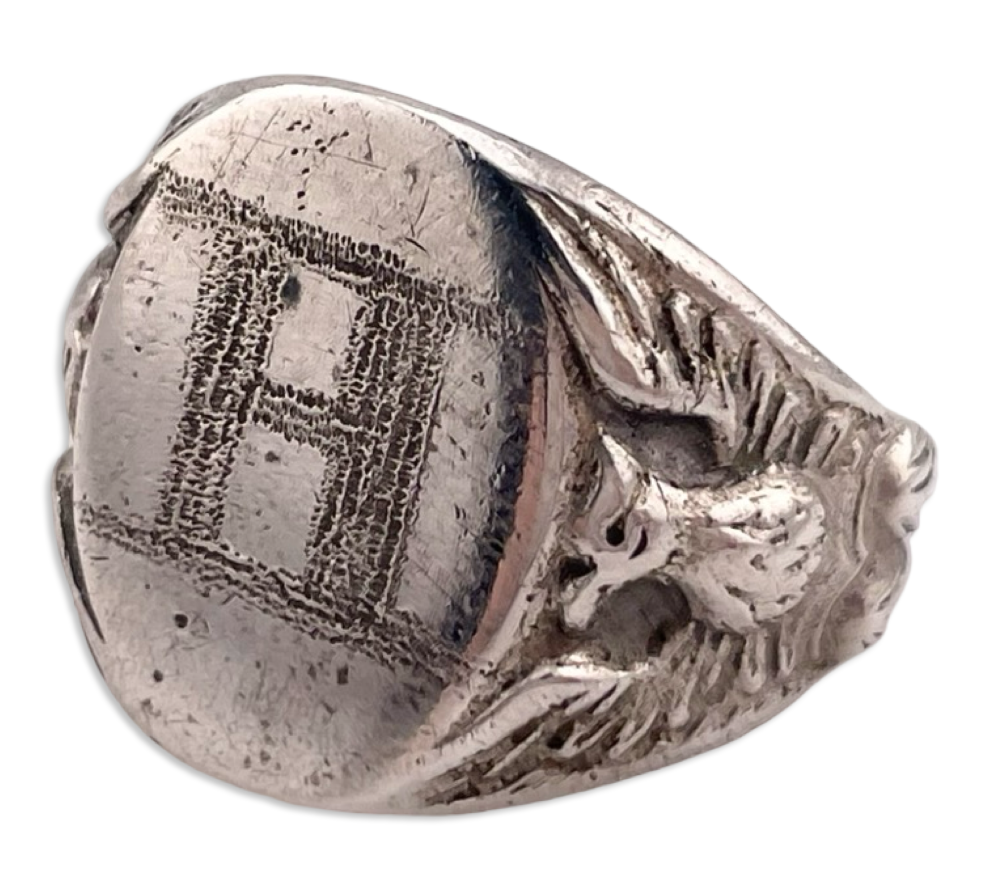 size 8.5 sterling silver 'H' engraved eagle signet ring