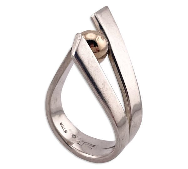 size 8.75 sterling silver & gold plated modernist Sharon Johnston interchangeable orb ring