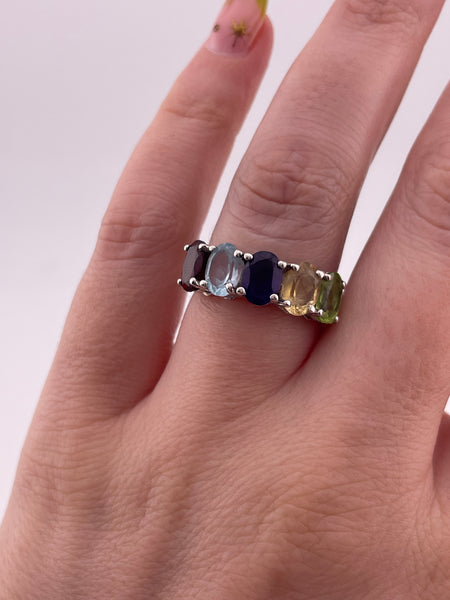 size 7 sterling silver faceted multi-gemstone ring