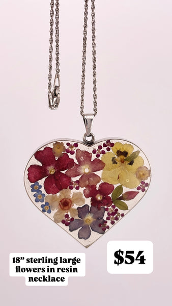 RESERVED PRIVATE LISTING -- sterling silver flowers in resin necklace B32