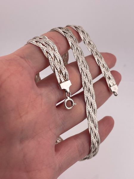 sterling silver 17 3/4" braided herringbone matte finish chain necklace
