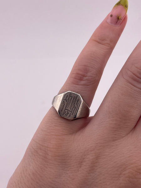 size 6 sterling silver 'STS' '27' signet ring ***Cut Band***