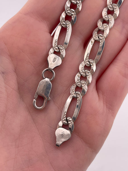 sterling silver 8 1/4" Italian textured figaro chain link bracelet **AS IS**