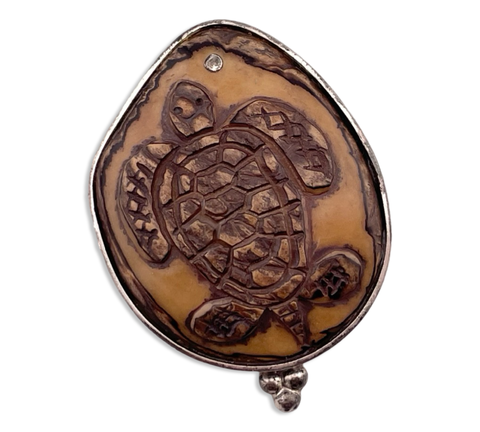 sterling silver carved material turtle pendant