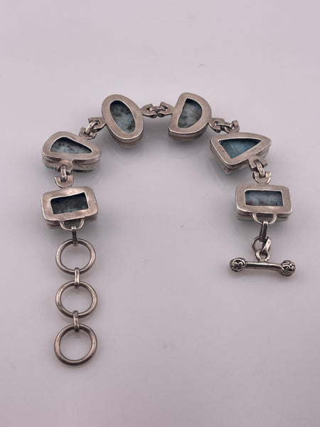 sterling silver 7" to 8-1/8" larimar link bracelet