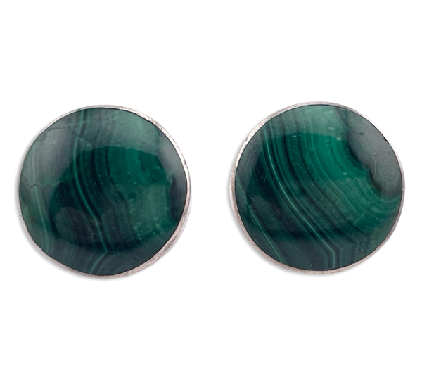 sterling silver round malachite post earrings