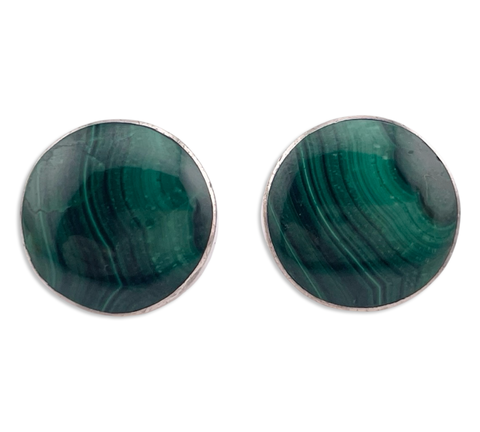 sterling silver round malachite post earrings