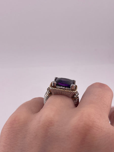 size 7 sterling silver gold wash purple white rhinestone ring