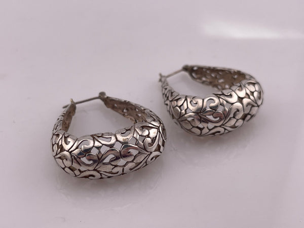 sterling silver cut-out design shaped hoop post earrings