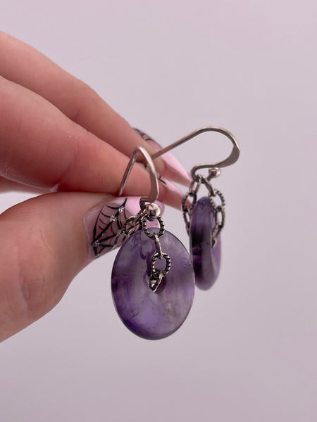 sterling silver Barse amethyst doughnut chain hook dangle earrings