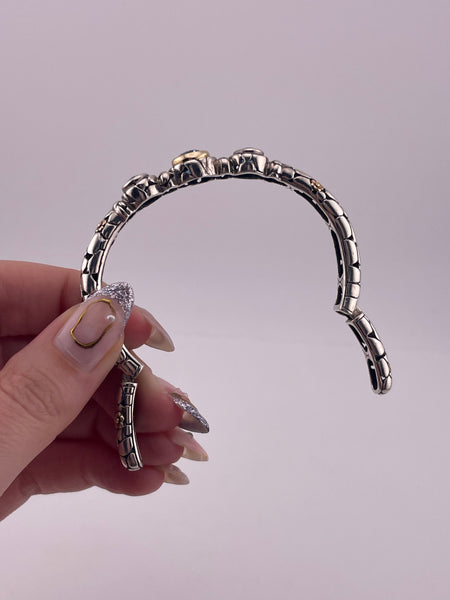 sterling silver & 14k gold faceted blue topaz cuff bracelet