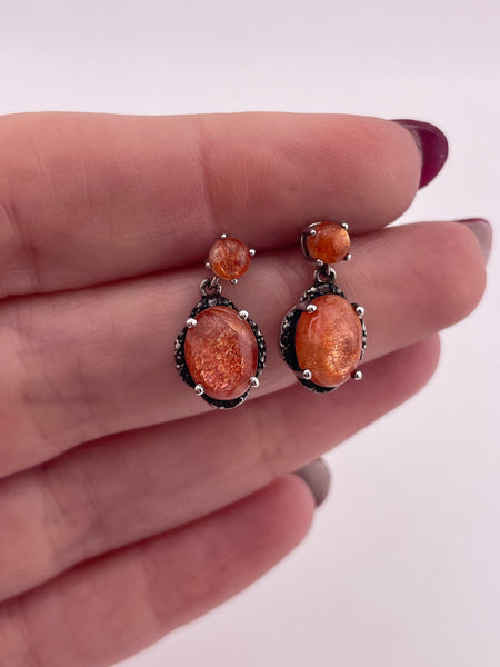 sterling silver sun stone post dangle earrings