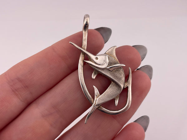 sterling silver fish fishing hook pendant