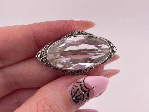 sterling silver faceted glass marcasite brooch pin