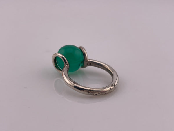 size 7.5 sterling silver green glass orb ring ***Removable orb***