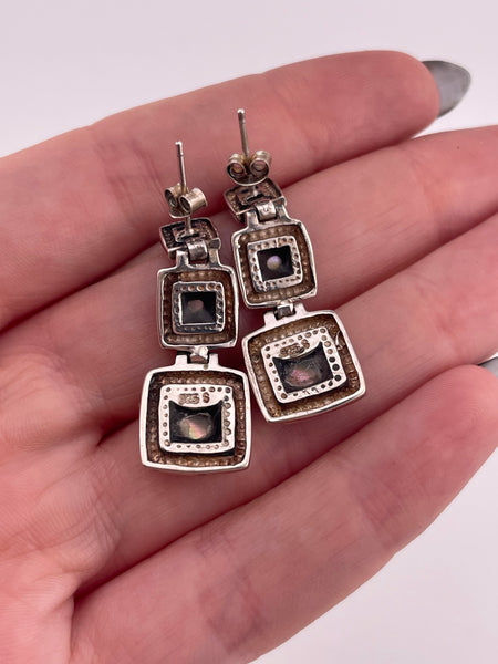 sterling silver abalone three tier post hinge earrings