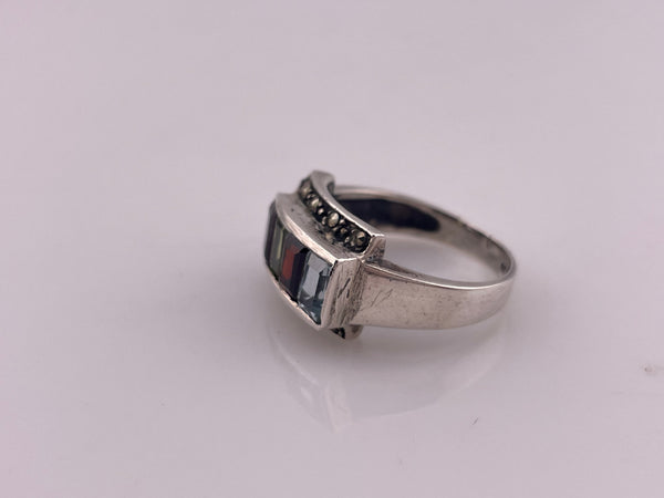 size 9 sterling silver faceted gemstone marcasite ring