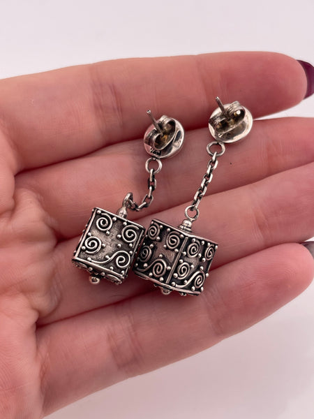 sterling silver stoneless cube chain pendulum post dangle earrings