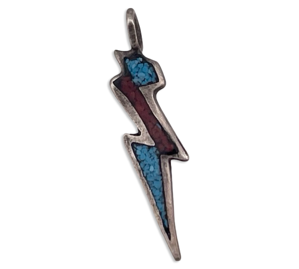 sterling silver crushed stone lightning bolt pendant
