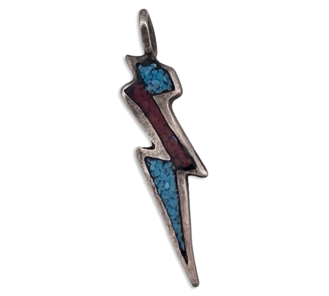 sterling silver crushed stone lightning bolt pendant