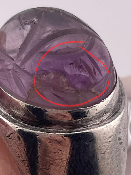 size 9.5 sterling silver Janiye Miye Matsukata carved amethyst scarab beetle ring **AS IS**