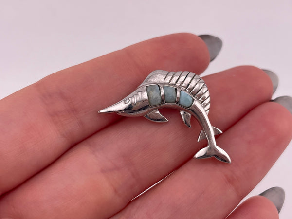 sterling silver larimar rhinestone sailfish pendant