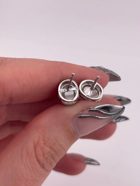 sterling silver oval mother of pearl post earrings